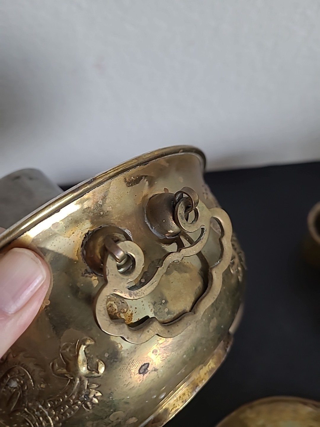 Vintage Chinese Shabu Pot Brass Hot Pot Chiseled Dragon
