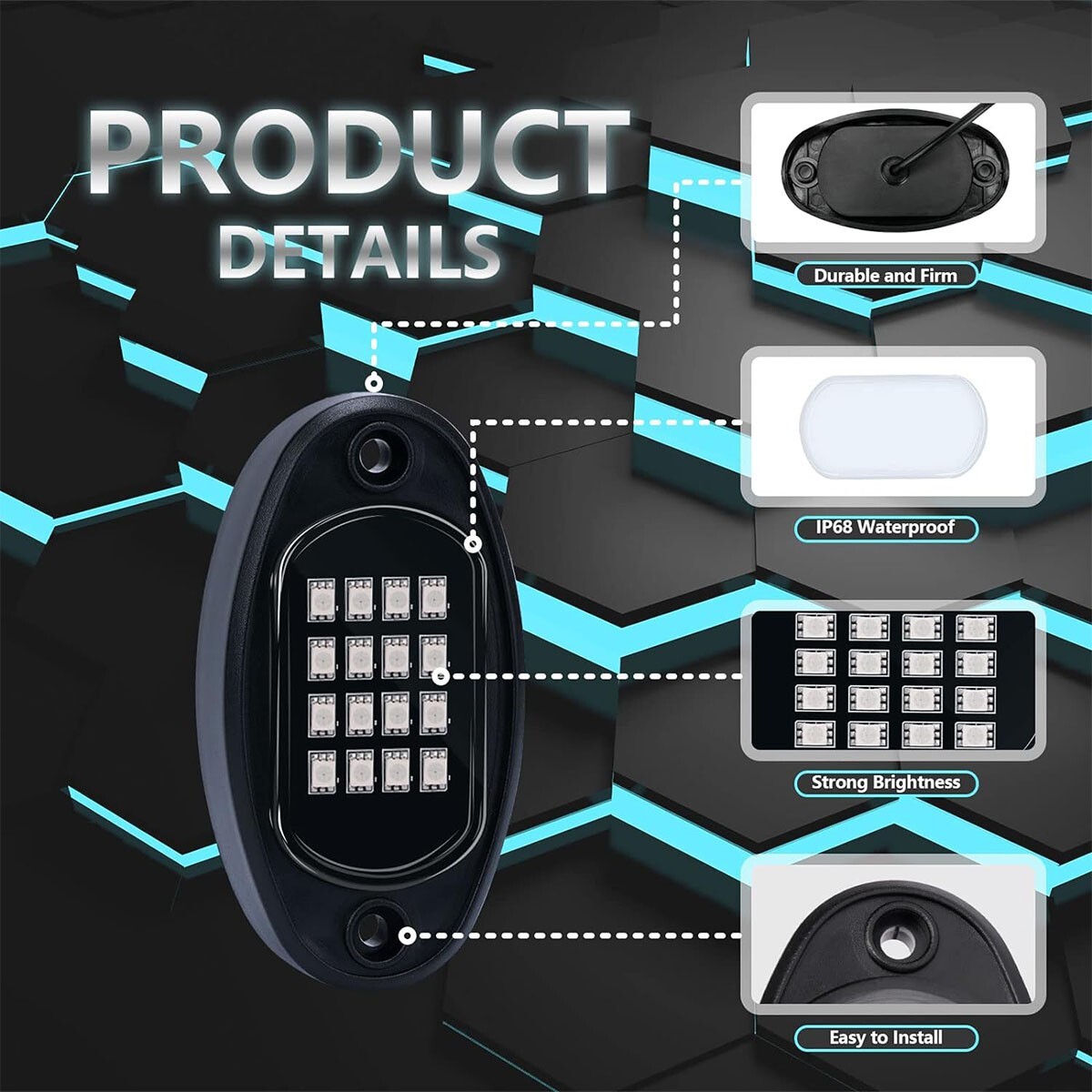 12x RGB LED Pods Rock Light Kit Underbody Glow Neon Lamp Bluetooth Music Control