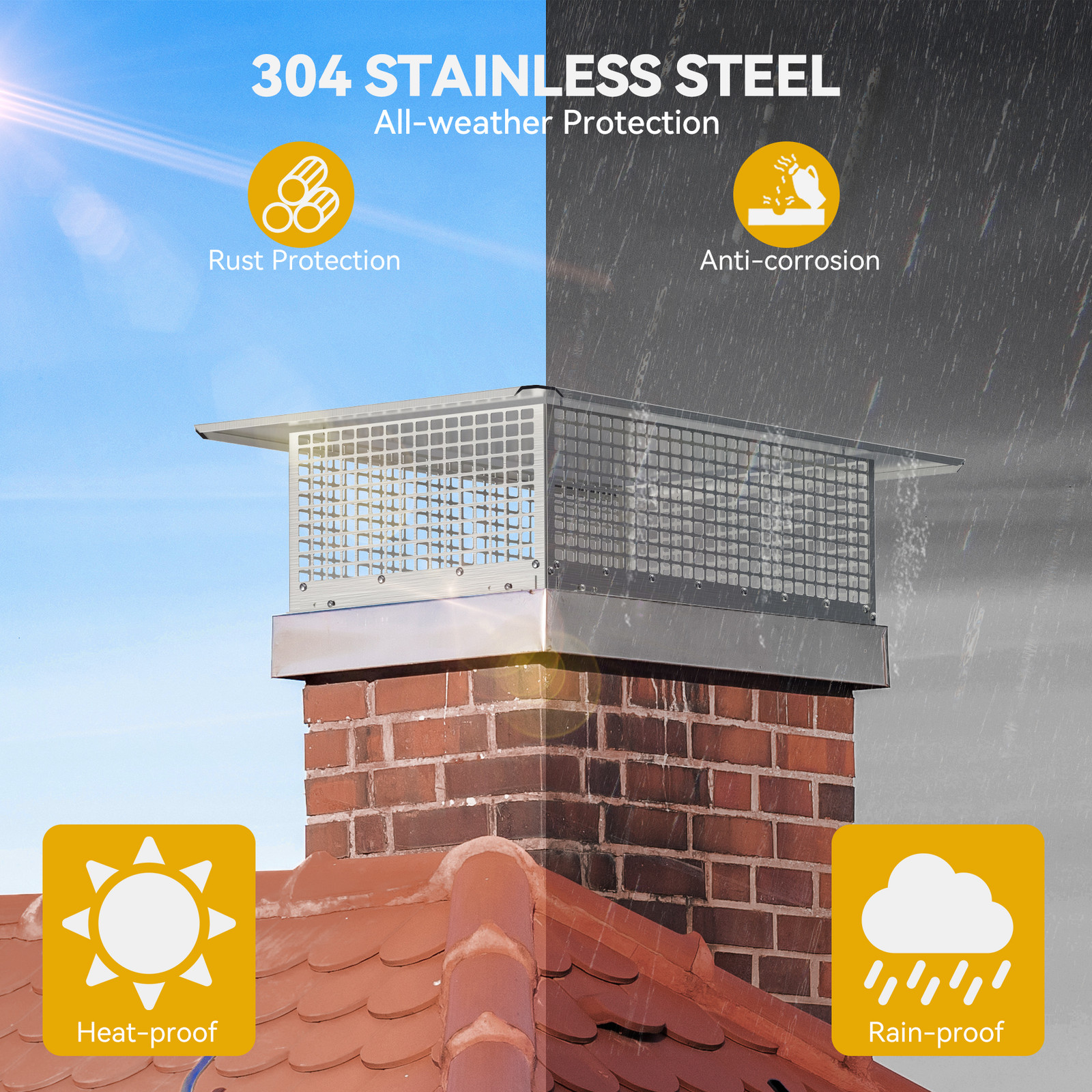 24"/21"/29" Stainless Steel Chimney Cover Cap Fireplace Weatherproof Wall Mount