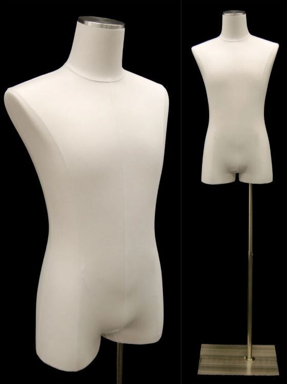 White Linen Adult Male Dress Form Mannequin Body Torso with Square Metal Base