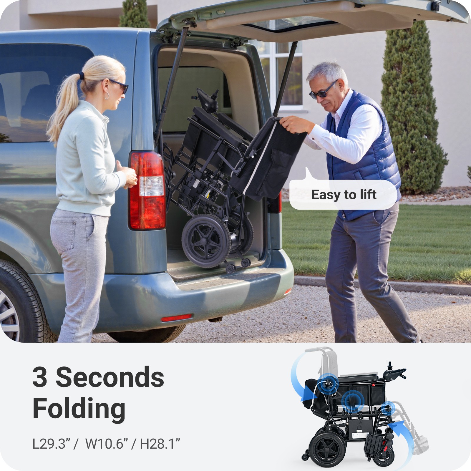 34.3lbs Ultra-Lightweight Electric Wheelchair 300lbs Capacity Foldable for Adult