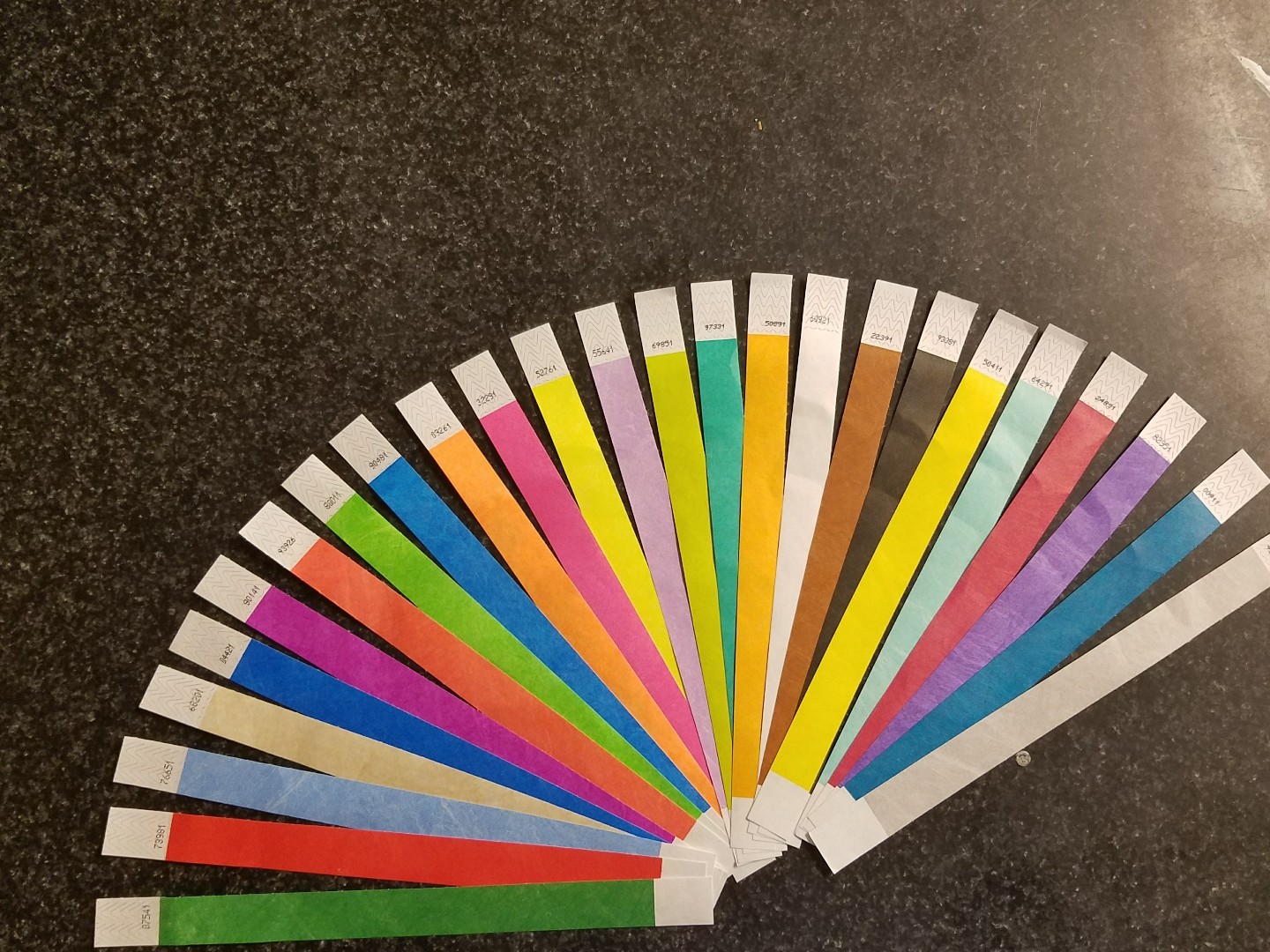 250  3/4" (10 each of 25 colors) TYVEK WRISTBANDS, PAPER WRISTBANDS, EVENT BANDS