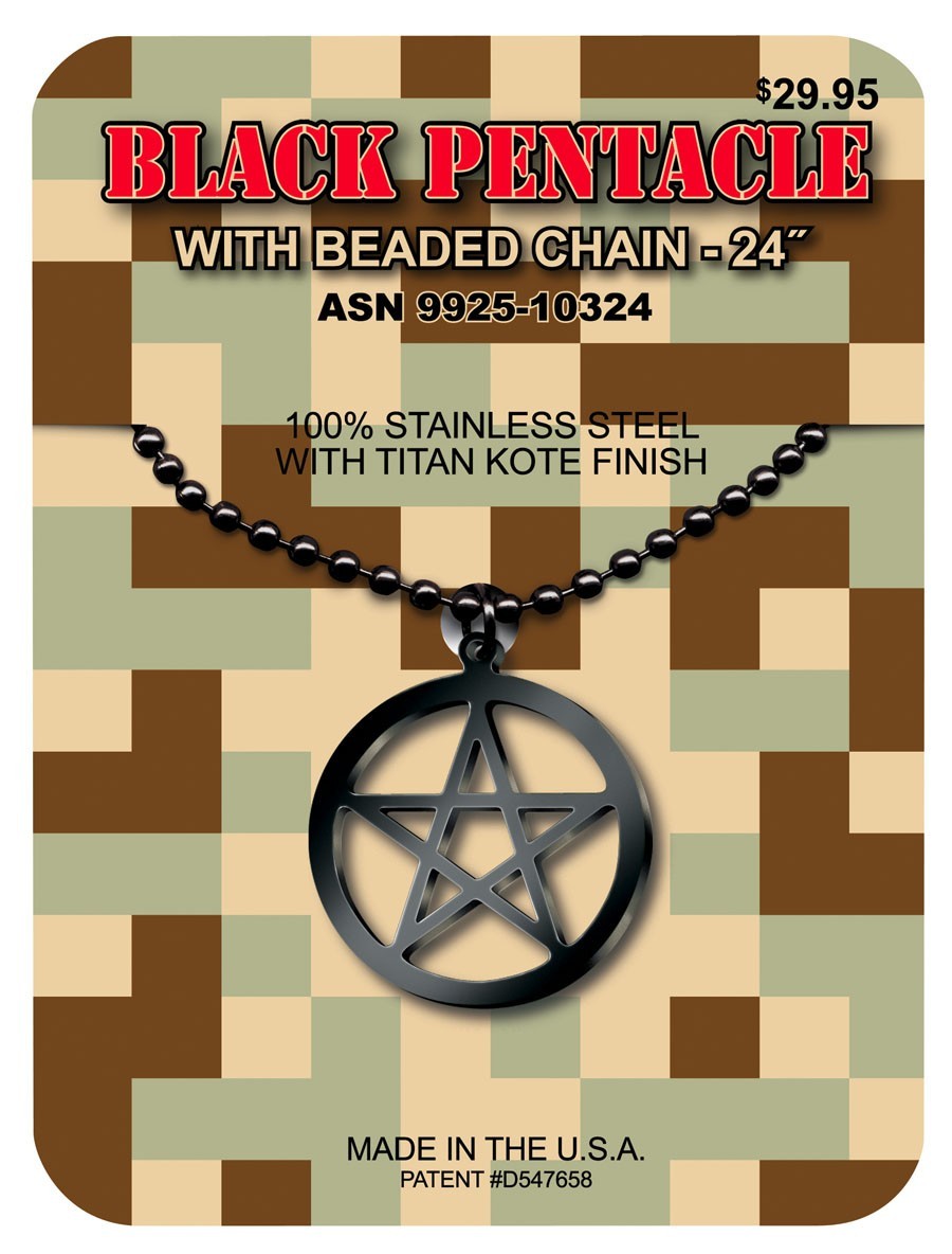 GI JEWELRY - U.S Military, BLACK PENTACLE PENDANT Titan Kote Subdued Finish