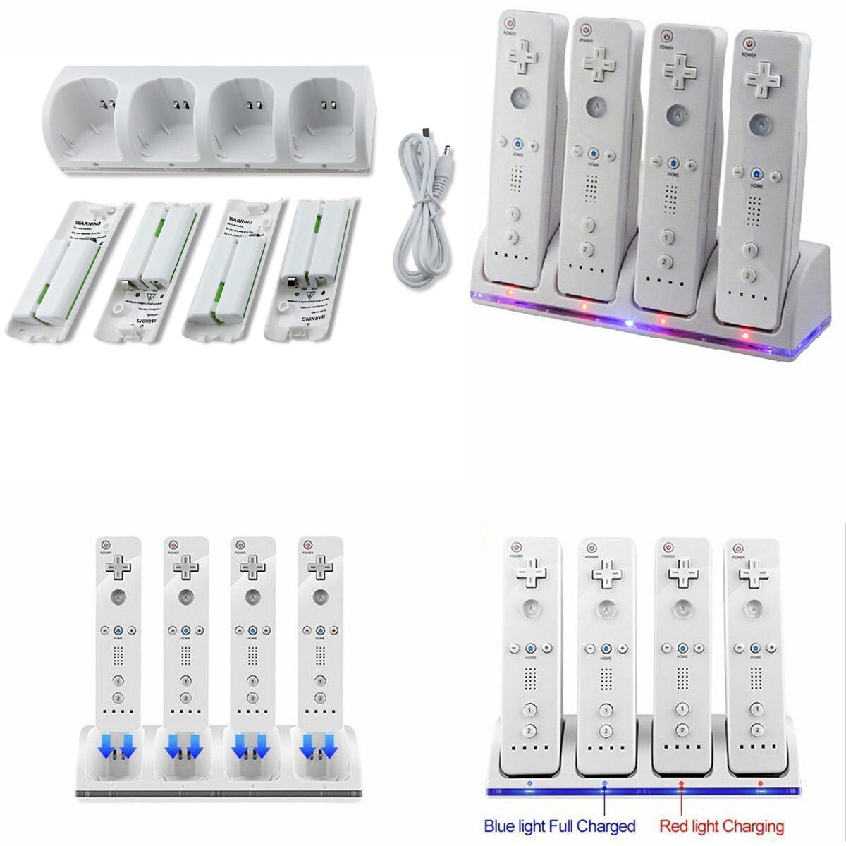 New 4-in-1 Charging Station With 4 Battery Packs for Wii&Wii U Remote Controller