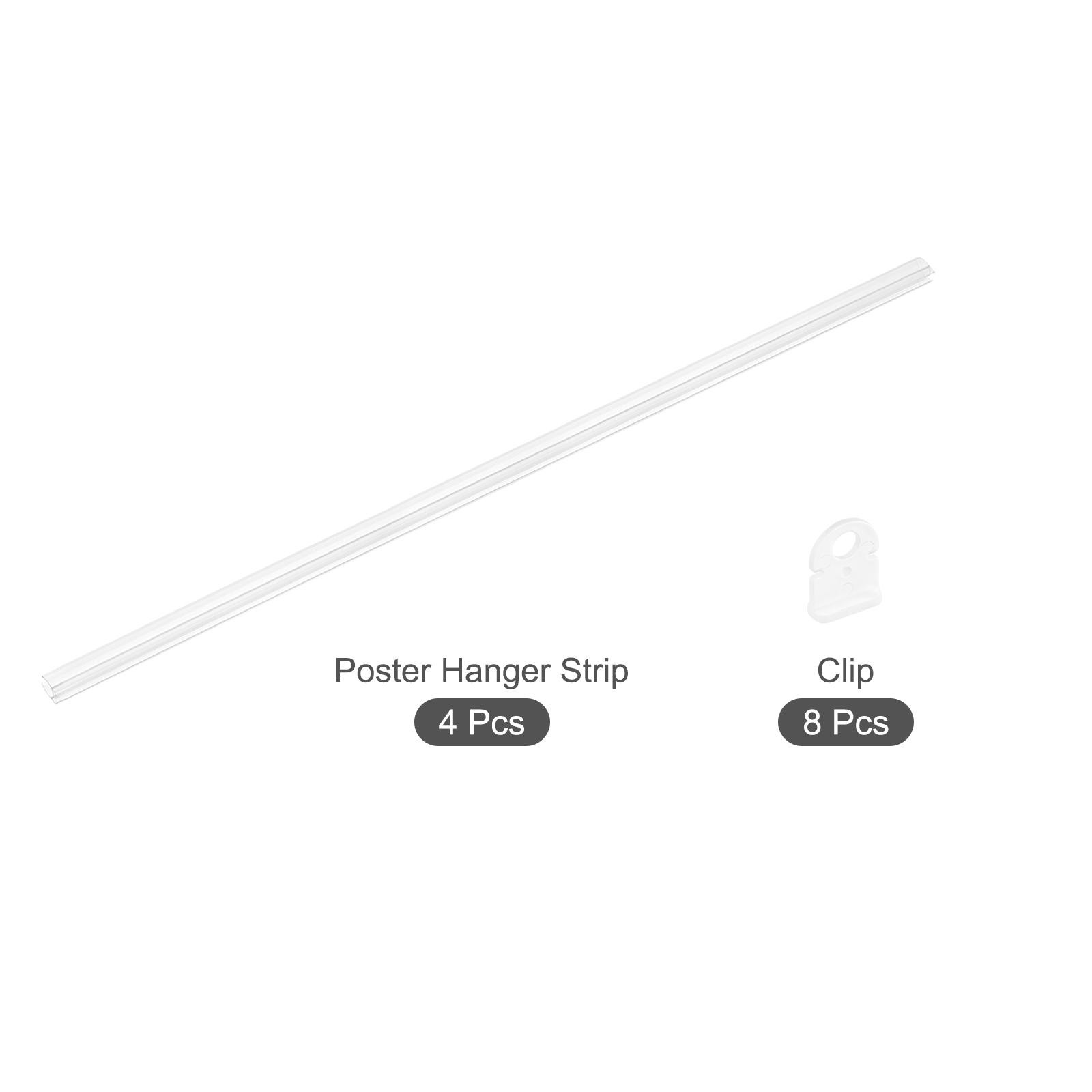 PVC Poster Hanger Rail Strip 50cm/20inch with Clips, 4 Set