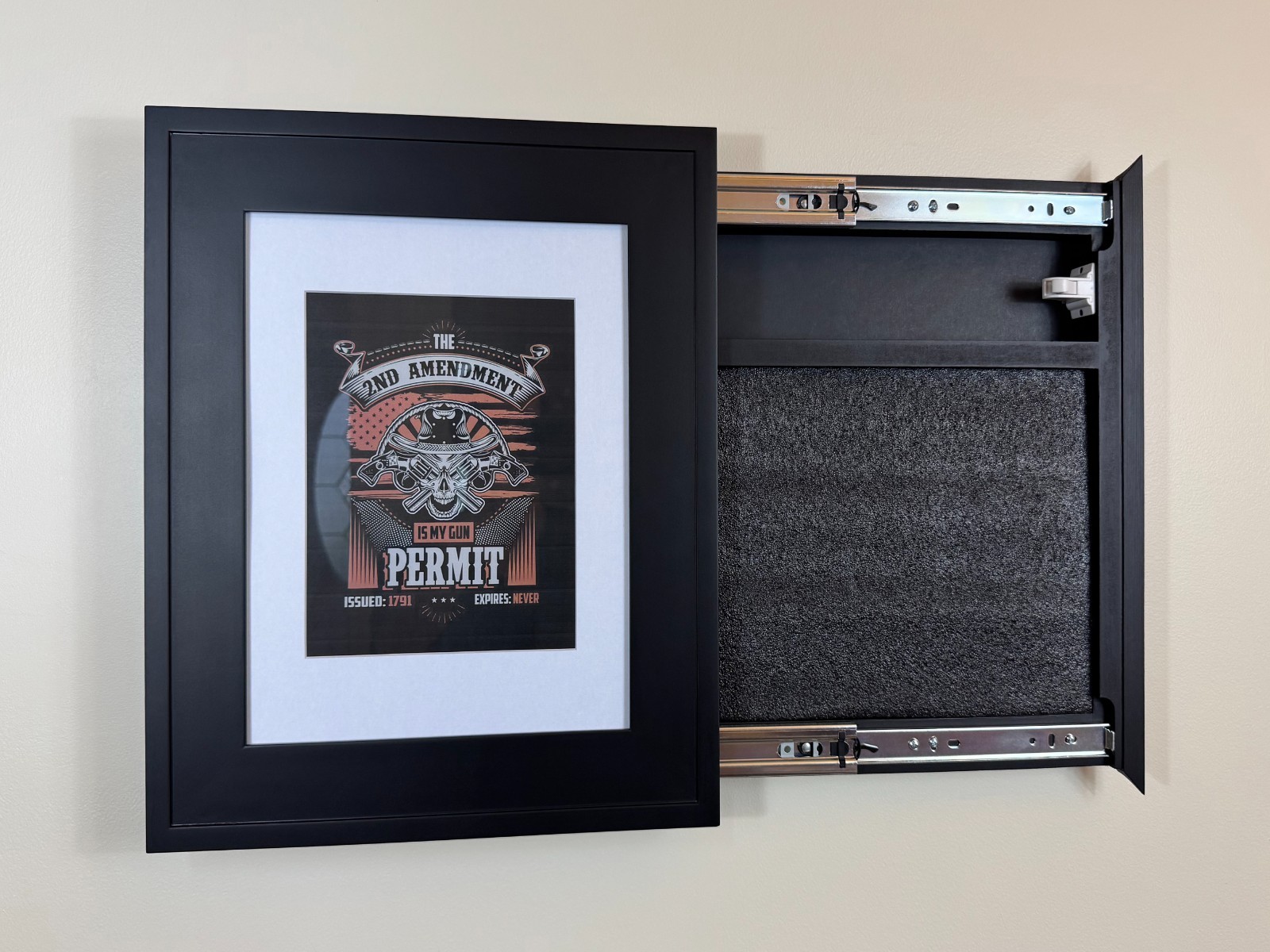 Gun Storage Picture Frame with Lock | Hidden Gun Concealment 19" x 16" / BLACK