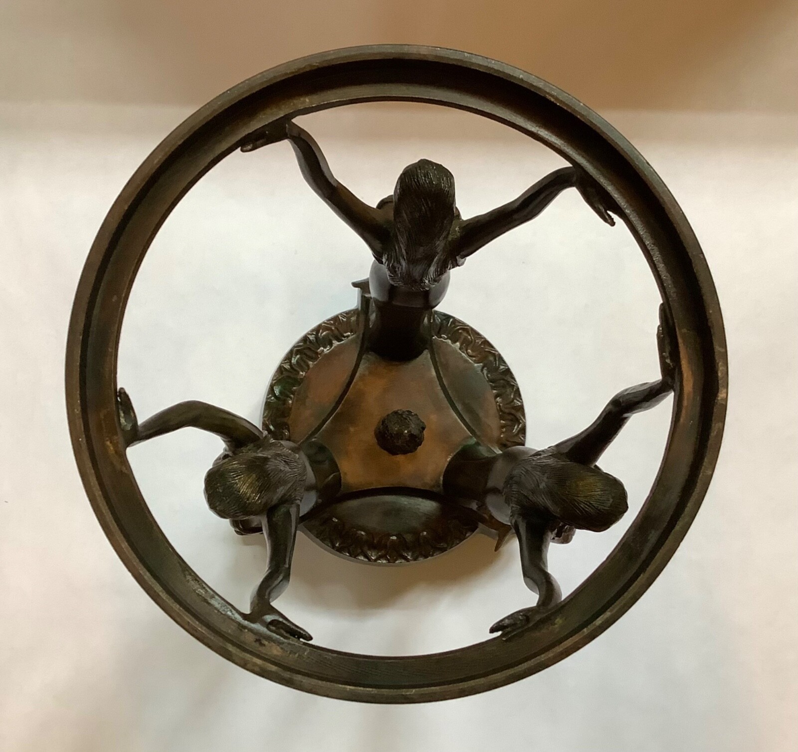 Nouveau Neoclassical Bronze Three Graces Centerpiece Orb or Bowl Stand Koi Feet