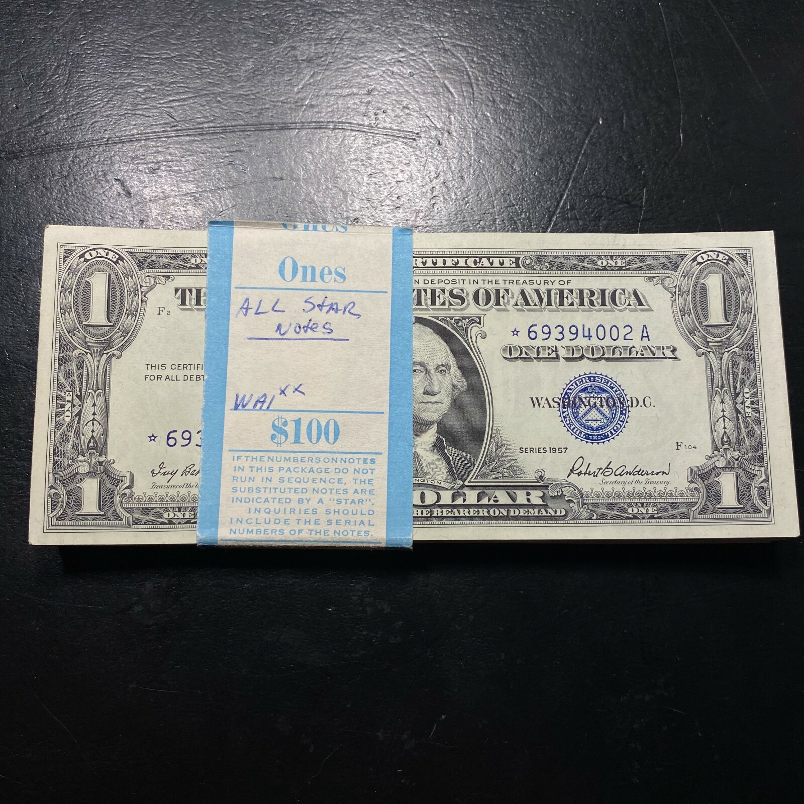 ✯1957 $1 Silver Certificate Star Notes UNC ✯CU Consecutive From Pack Estate Lot✯