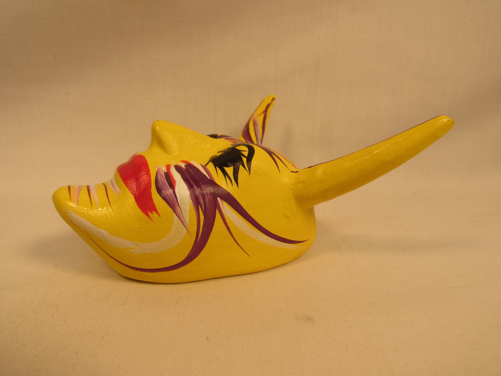 Vintage Devil El Diablo Handmade Hand Painted Mexican Ceramic Mask Yellow