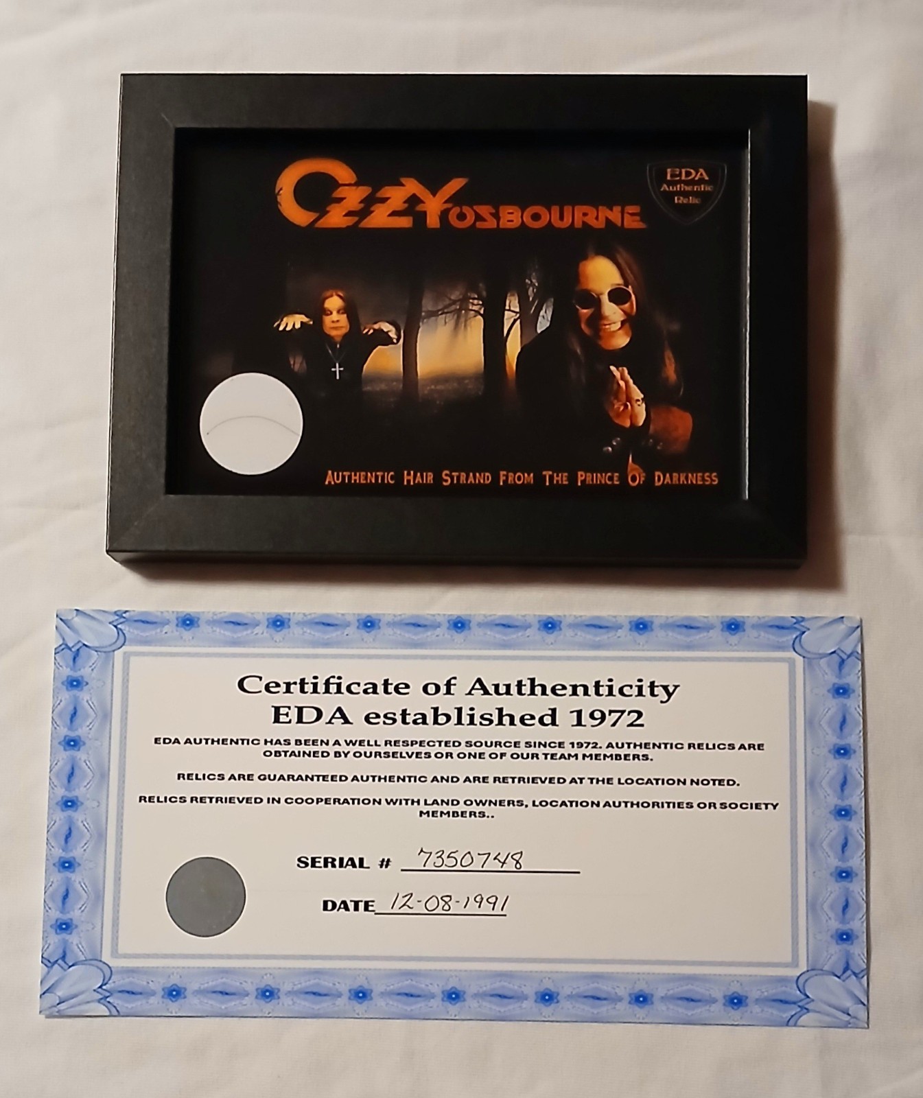 Authentic OZZY Osbourne Hair Strand Relic Memorabilia Collectible Rare w/COA