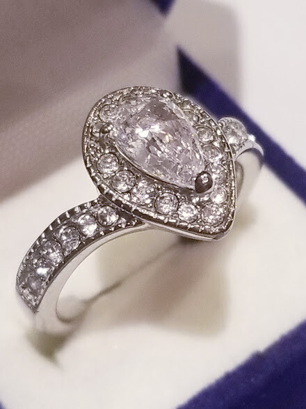 CLEARANCE Pear Halo simulated Diamond Solitaire Engagement Ring Stainless steel