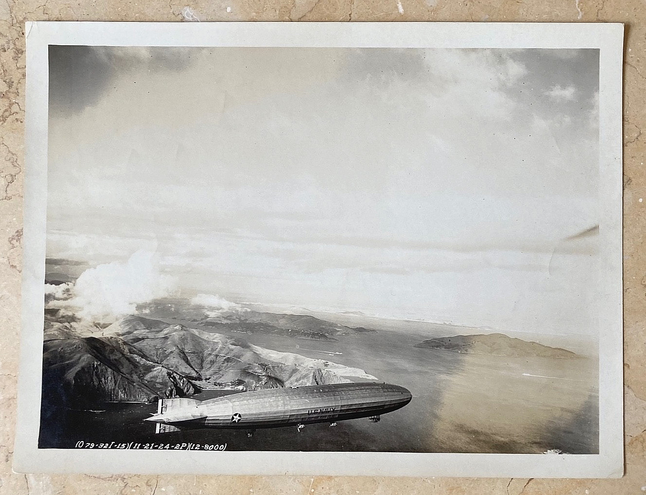 RARE! USS SHENANDOAH FLIES OVER SAN FRANCISCO BAY OCT. 13-14,1924 OFFICIAL PHOTO