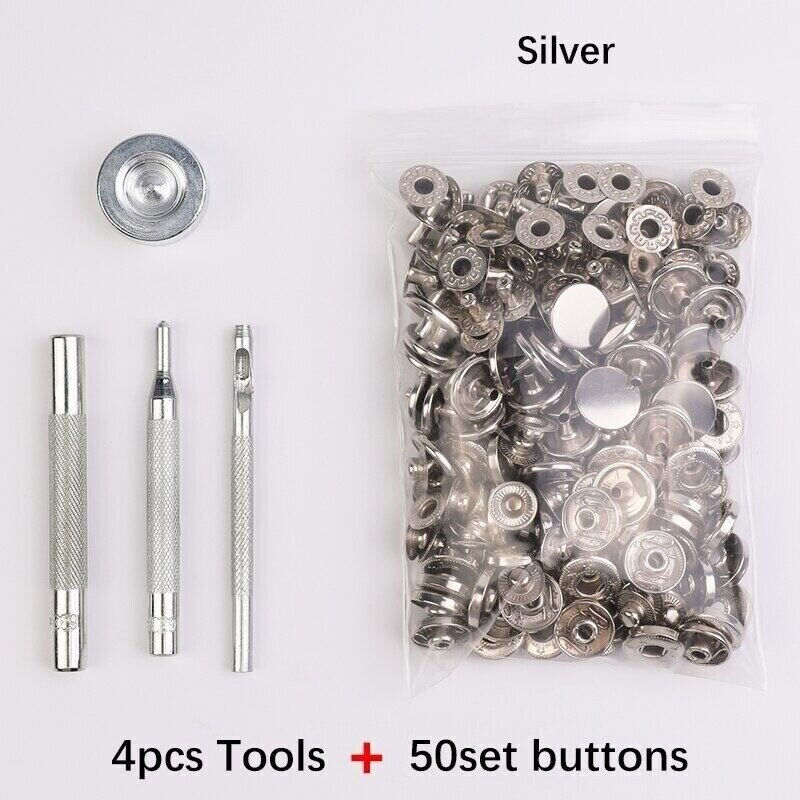 Leather Snap Fasteners Kit 10/12/15mm Metal Button Snaps Press Studs With 4 Tool