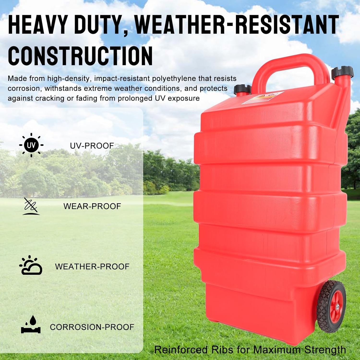 Portable 16 Gallon 60L Fuel Caddy Tank with 12V DC Electric Transfer Pump Red