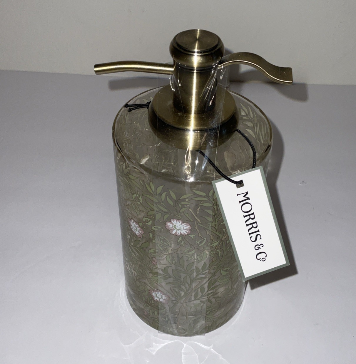 MORRIS & Co. MALLOW IN PINK FLORAL CLEAR GLASS SOAP PUMP BATHROOM VANITY NWT