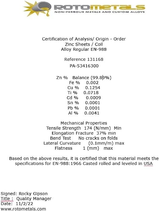 RotoMetals Zinc Metal Strip for Roof and Garden - 50 Feet x (2 1/2 - 3 Inches) -
