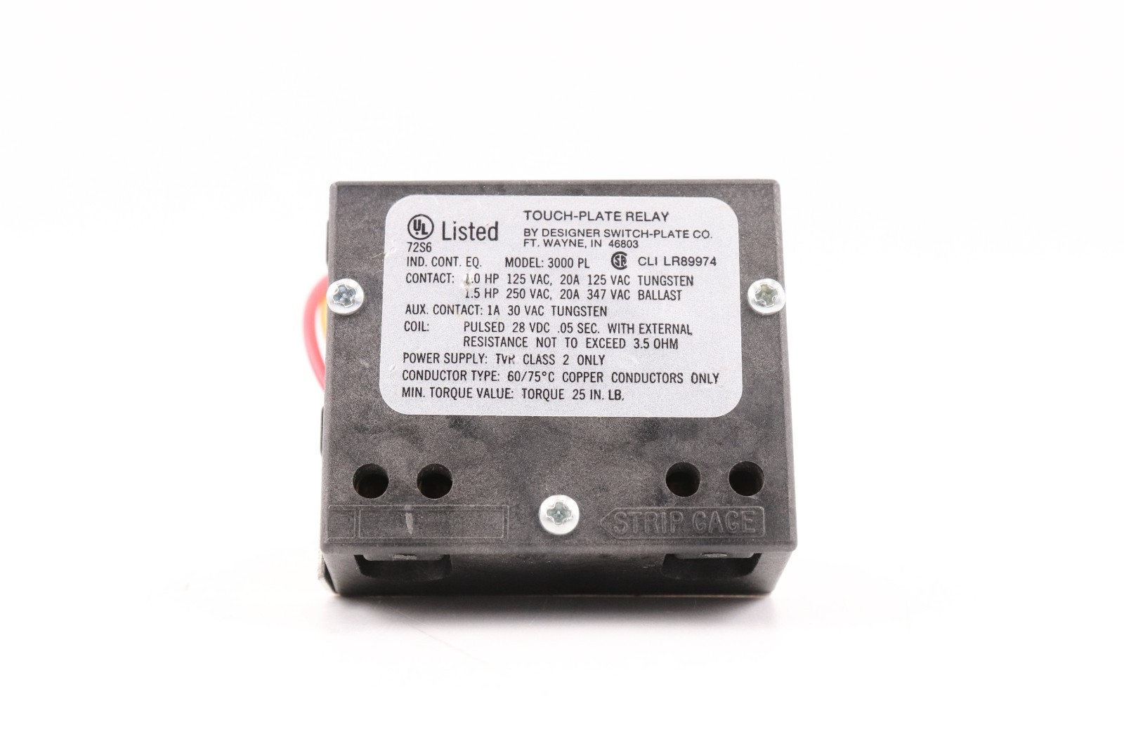 TOUCH-PLATE RELAY 3000PL 1.5HP 250V 20A 347V BALLAST, POWER SUPPLY: TVR CLASS 2