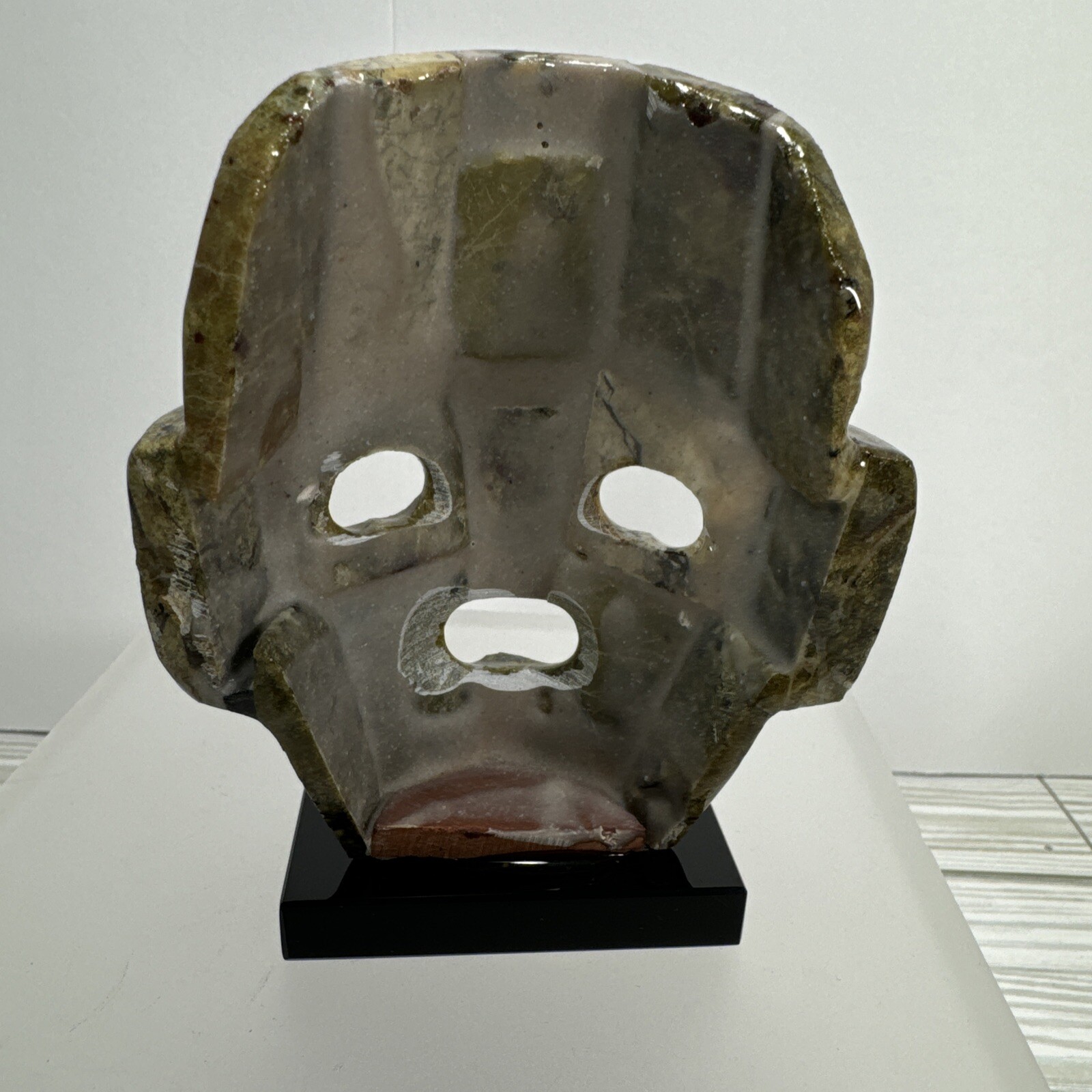 Mexican Mayan Tribal Burial Face Mask Green Stones Mixed Abalone Shell Onyx Base