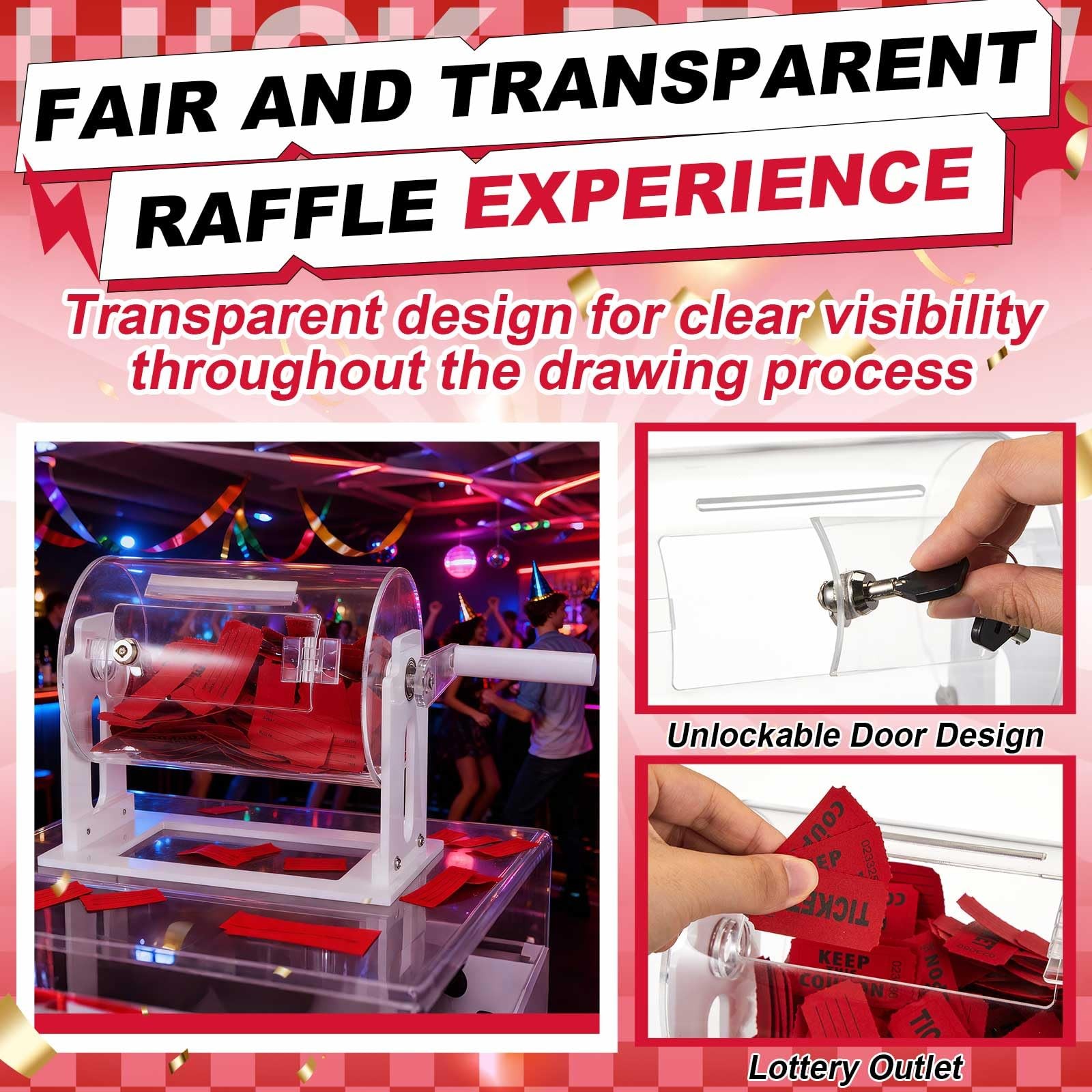 Acrylic Raffle Drum, 8.7 x 5 x 7 Inches Clear Raffle Tickets Spinner Cage wit...