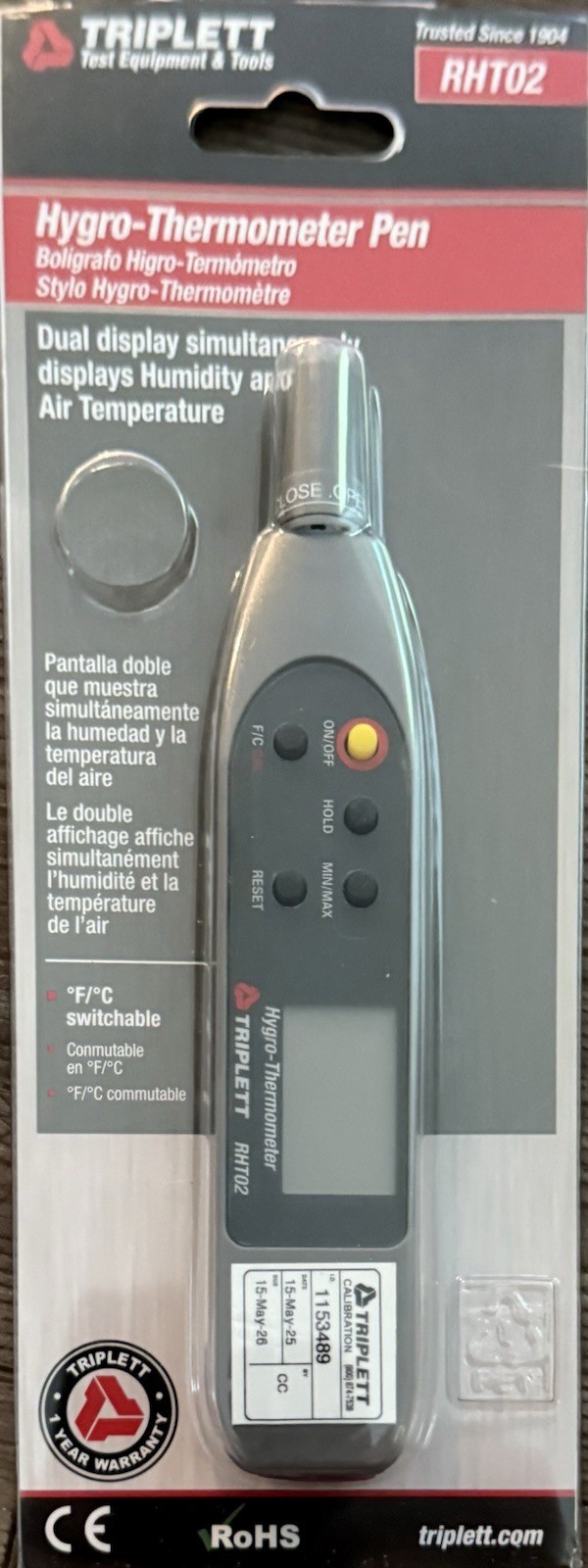 BRAND NEW / TRIPLETT RHT02 Humidity & Air Temperature Pen 783AU2.