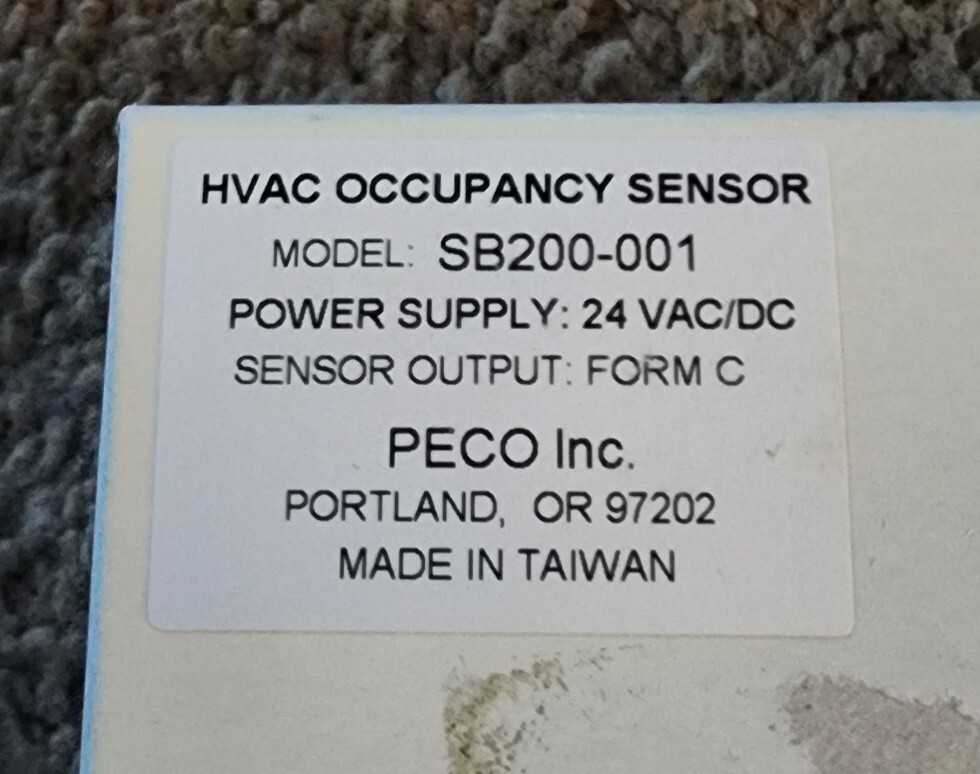 NEW HVAC Occupancy Sensor PECO SB200-001 White 24VDC