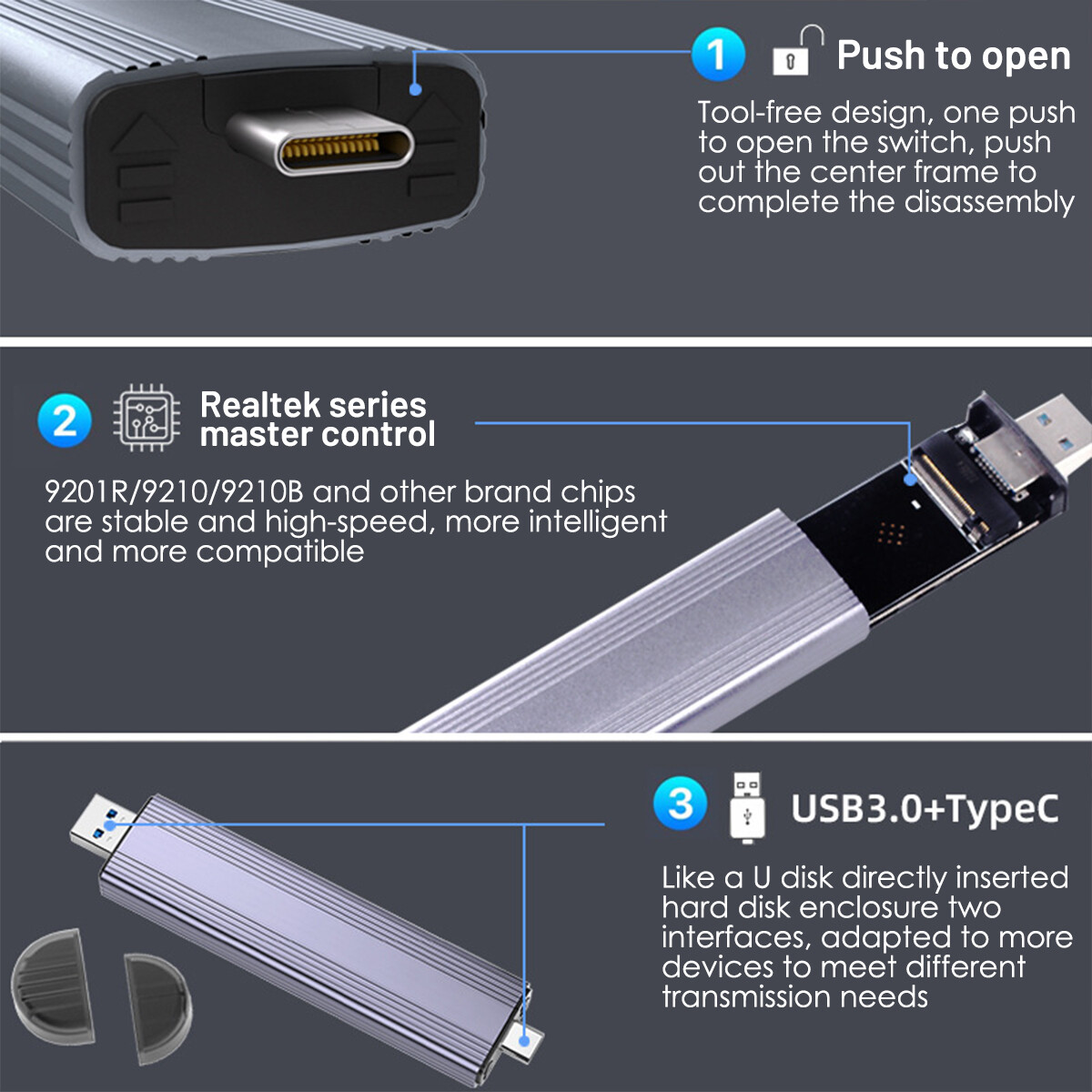 M.2 NVMe SSD To USB 3.1 Type C Drive External Enclosure Case Adapter 10 Gbps