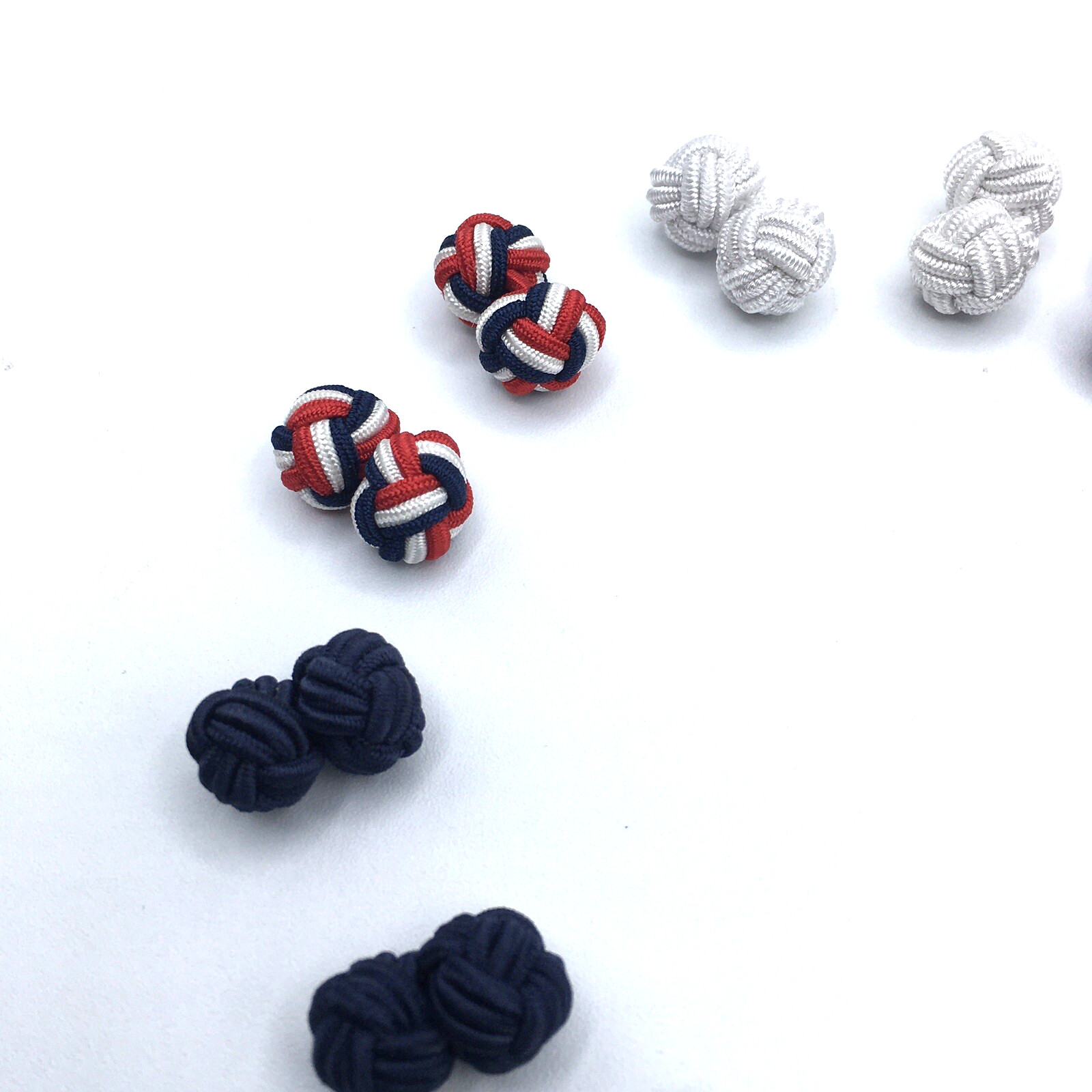 Fabric Silk Knot Shirt Cufflinks Navy Blue Red White Lot of 14 (7 Pairs) Formal