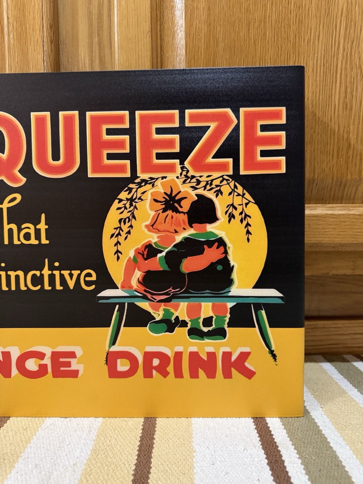 Squeeze Orange Drink Flange Sign Double Sided Vintage Style Wall Decor