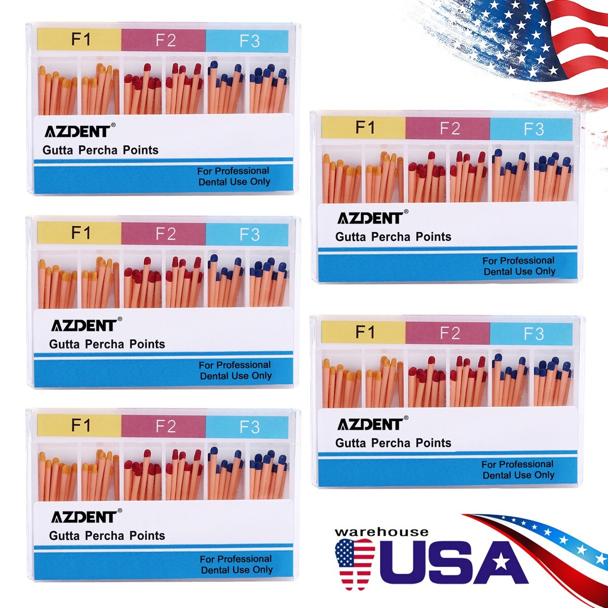 AZDENT Dental Endodontic Gutta Percha Points Endo Root Canal GP F1.F2.F3