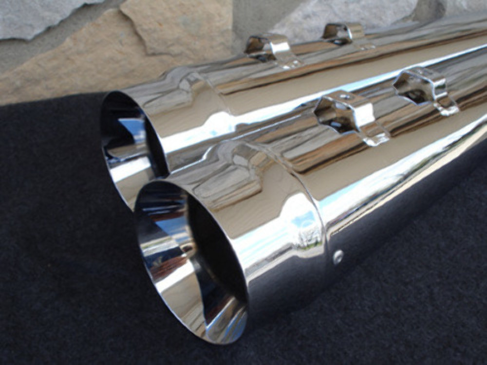 DNA 4" CHROME MEGAPHONE SLIP-ON MUFFLERS EXHAUST PIPES 1995-2016 HARLEY TOURING