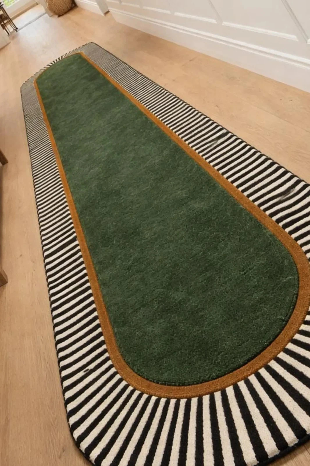 Hand-Tufted Modern Runner Carpet with Green Center & Striped Border |8x10|8x12|