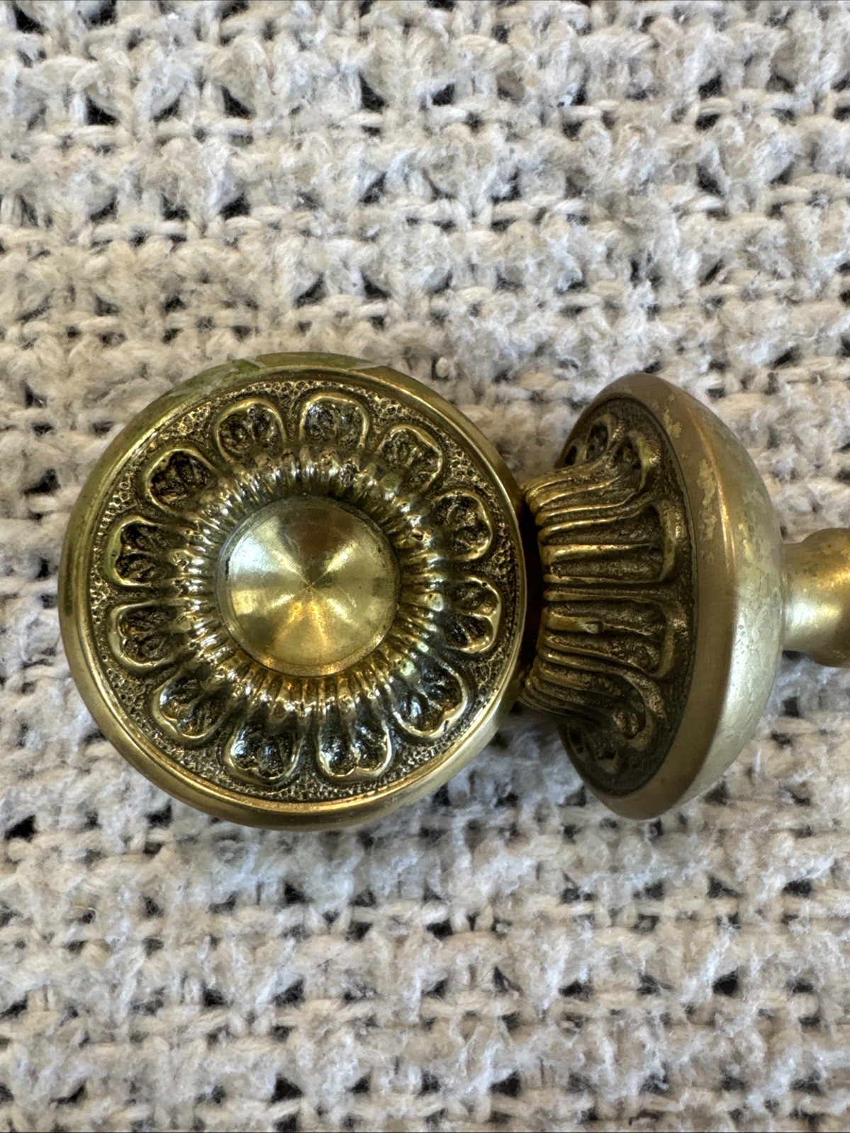 Vintage Ornate Solid Brass Door Knob, Portugal, Mid-Century, Floral Rosette