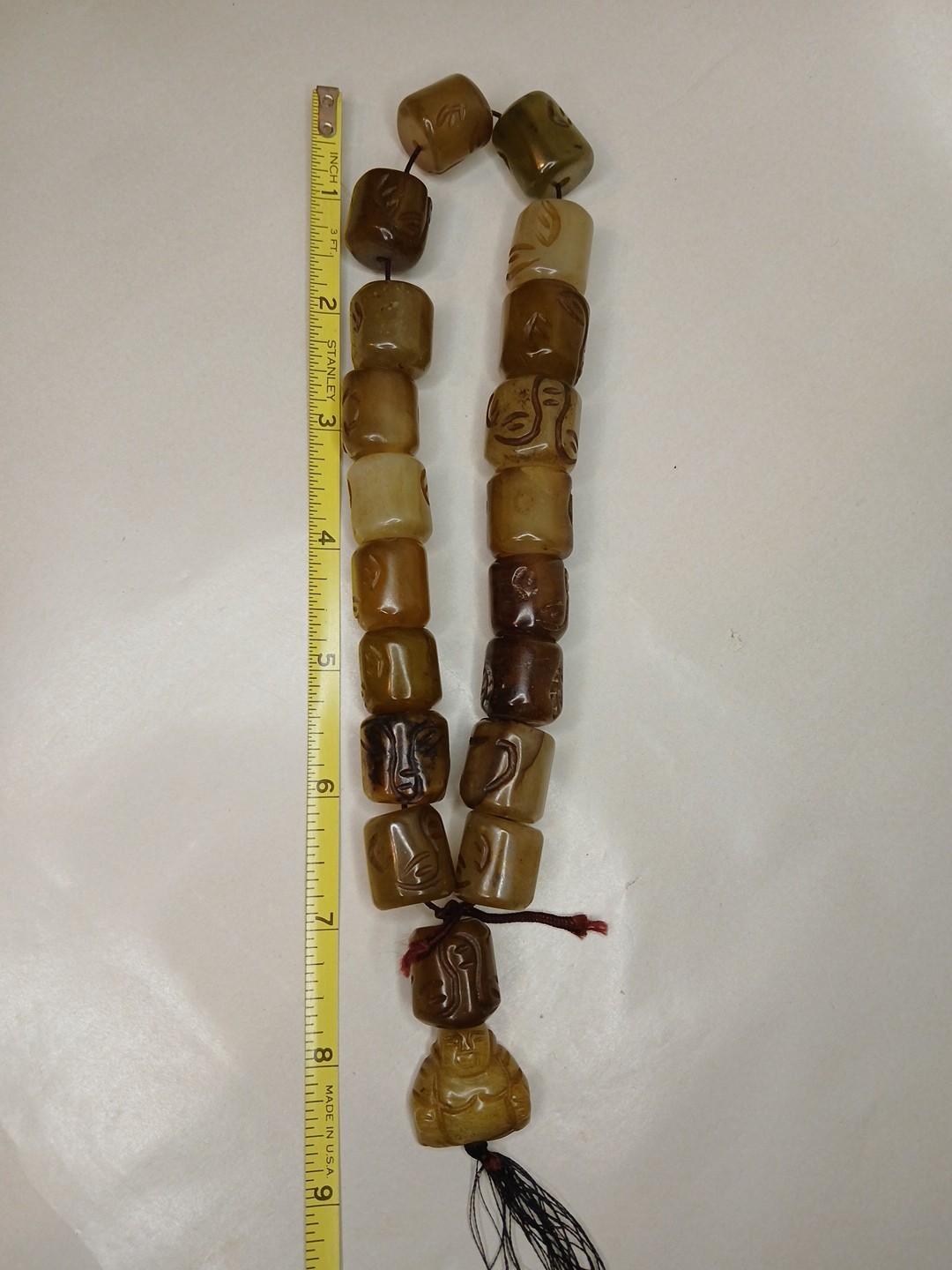 Antique Vtg Original China Tibetan Carved Prayer Jade Beads Buddha