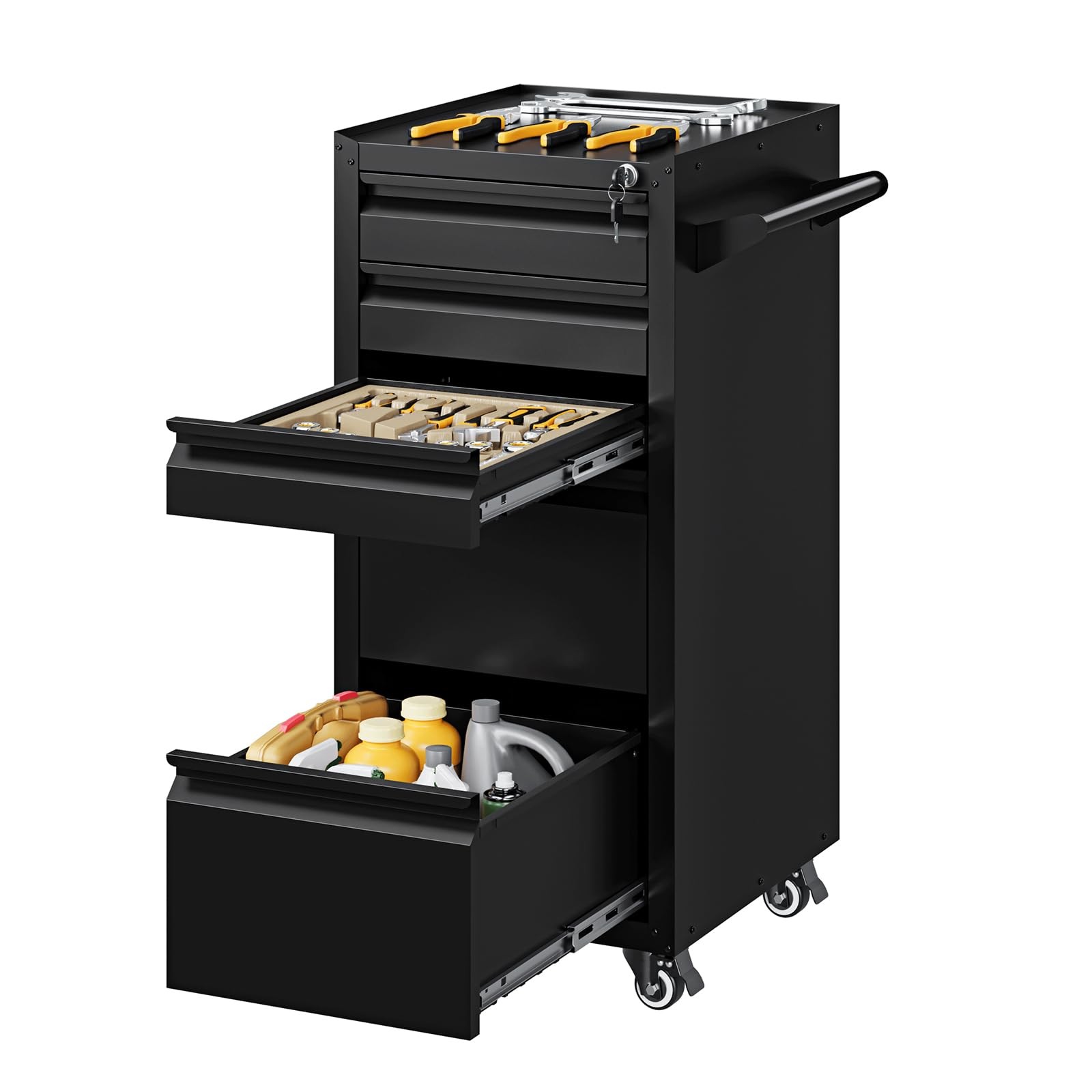 5-Drawer Metal Tool Storage Cabinet with Wheels,Rolling Tool Chest with Drawer