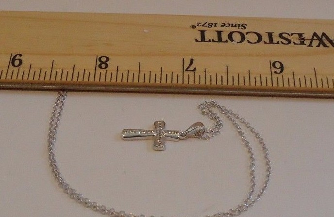 CROSS NECKLACE PENDANT W/ .45 CT LAB CREATED DIAMONDS 925 STERLING SILVER