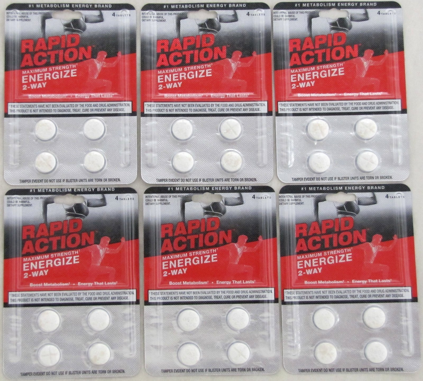 Rapid Action Energize 2 Way Lasting Energy Boost Metabolism 6 packs 24 pills