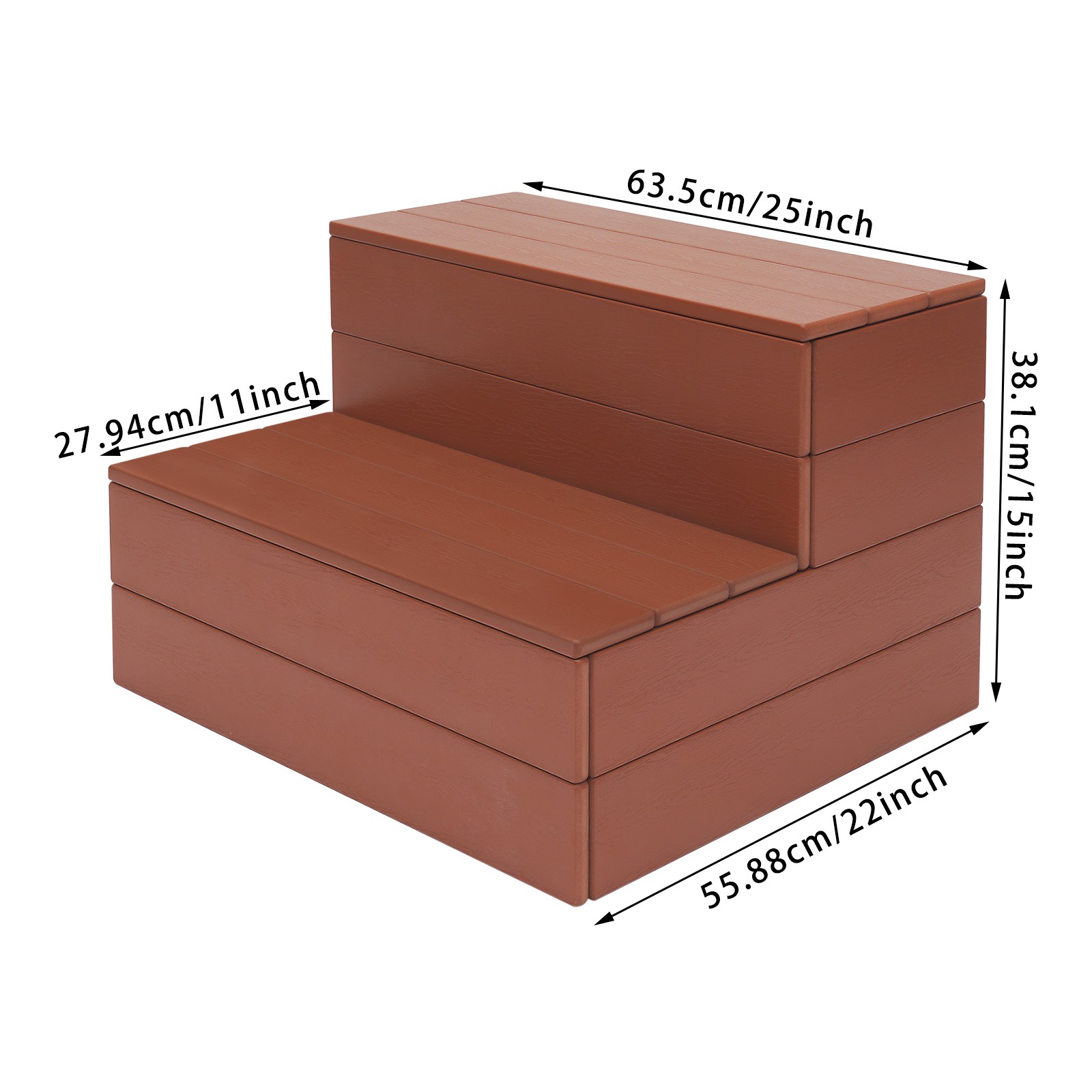 2-Step Hot Tub Step Bathtub Steps, Spa Steps, Hot Tub Stairs Reddish Brown