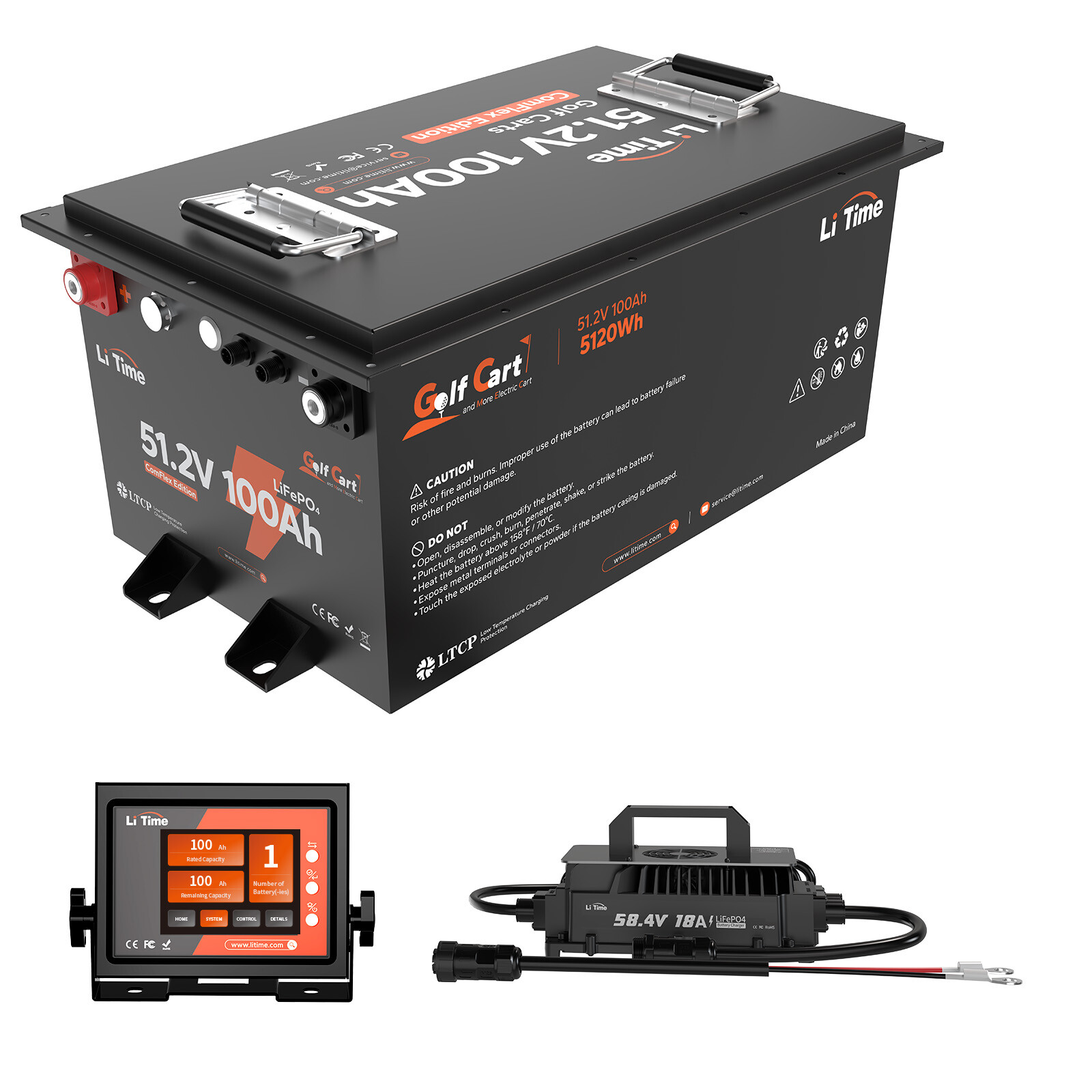 LiTime 48V 100Ah Golf Cart Lithium Battery +RS485 Communication Monitor+Charger