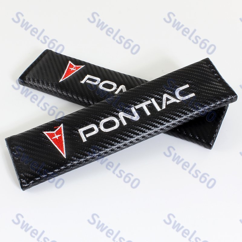 Black Carbon Fiber Look Embroidery For PONTIAC Seat Belt Cover Shoulder Pads X2