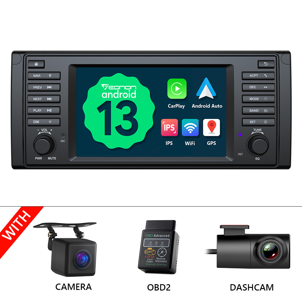 CAM+DVR+OBD+7" Android 13 Car Stereo GPS Navigation Radio CarPlay for BMW E39 M5