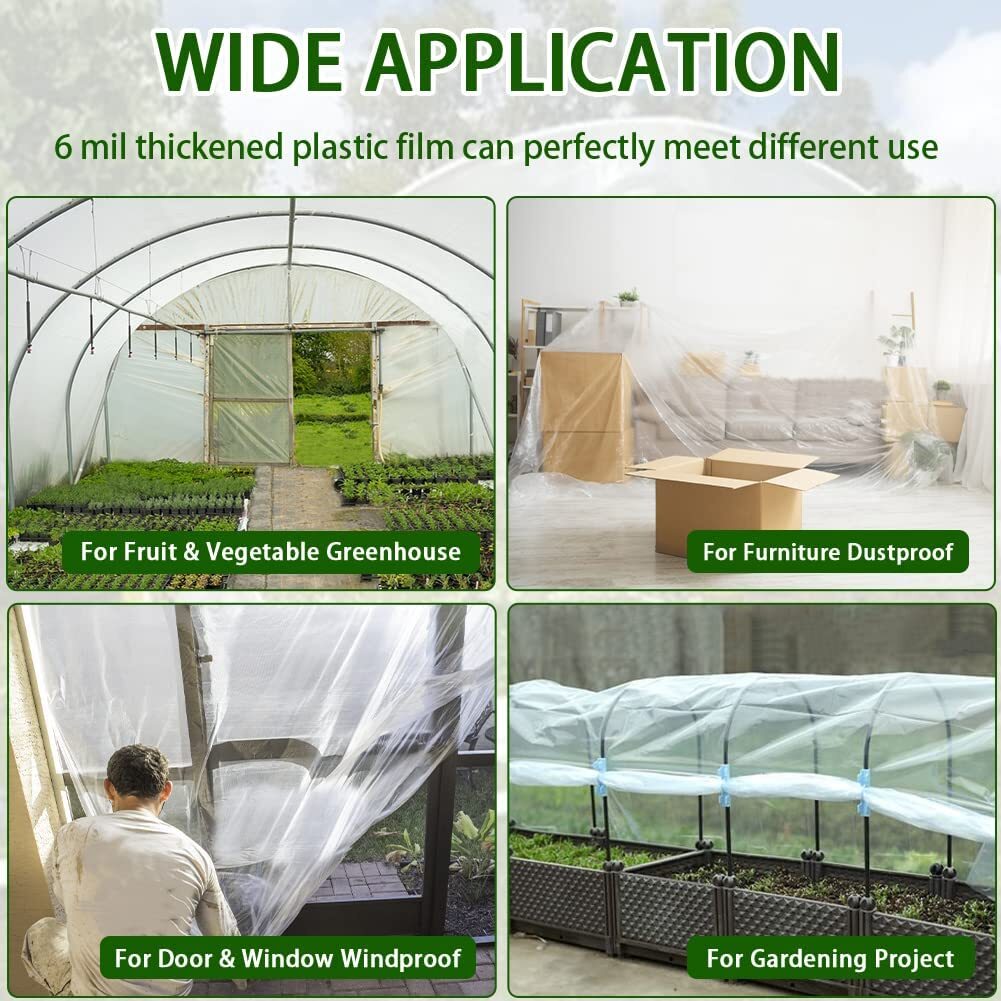 Clear Greenhouse Plastic Covering 16 Mil 6 Mil Waterproof UV Resistant Poly Tarp