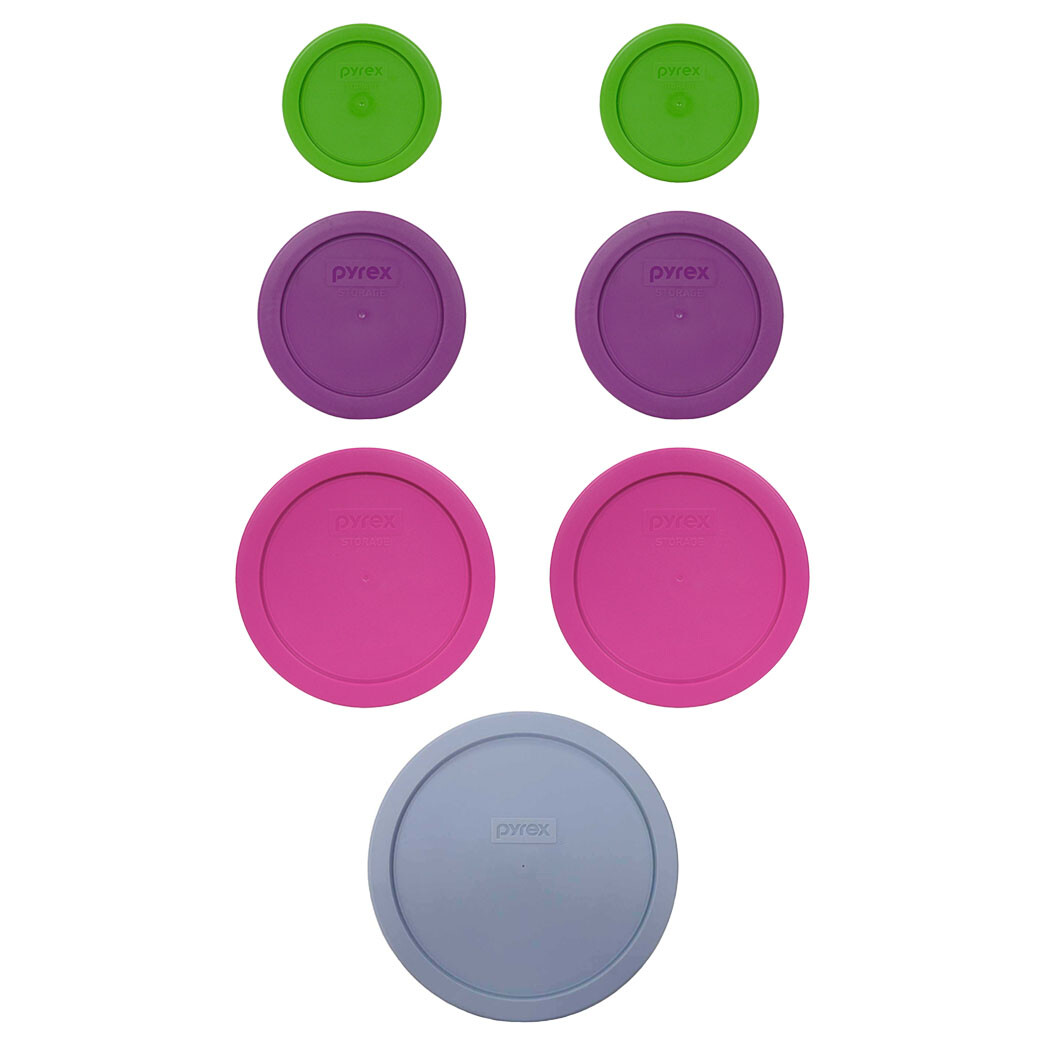 ​Pyrex (2) 7202-PC 1 Cup Lawn Green Lids, (2) 7200-PC 2 Cup Thistle Purple Lid,