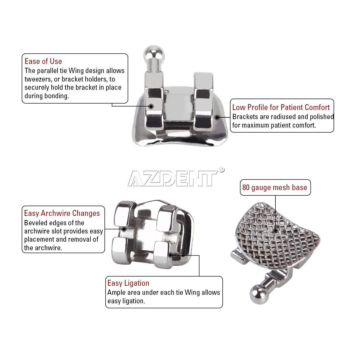AZDENT Dental Orthodontic Brackets Braces Mini Roth MBT Slot 022/018 Hooks 345