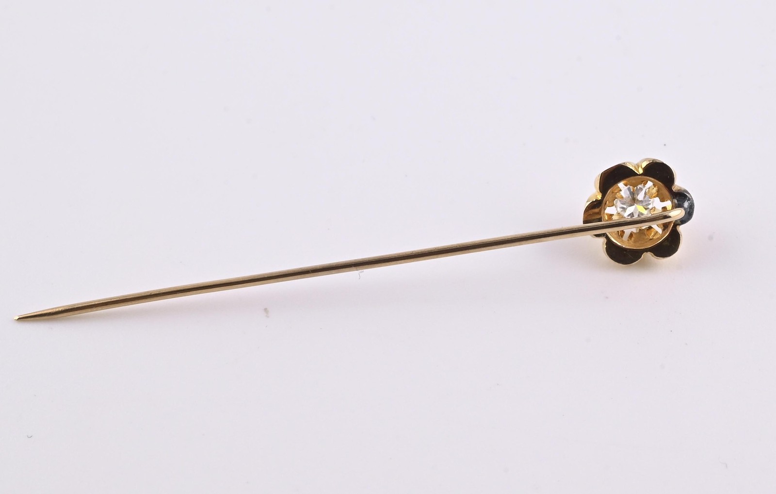 Antique 10K Yellow Gold Diamond Stick Pin Old Euro Old Mine Cut Lapel Tie Pin