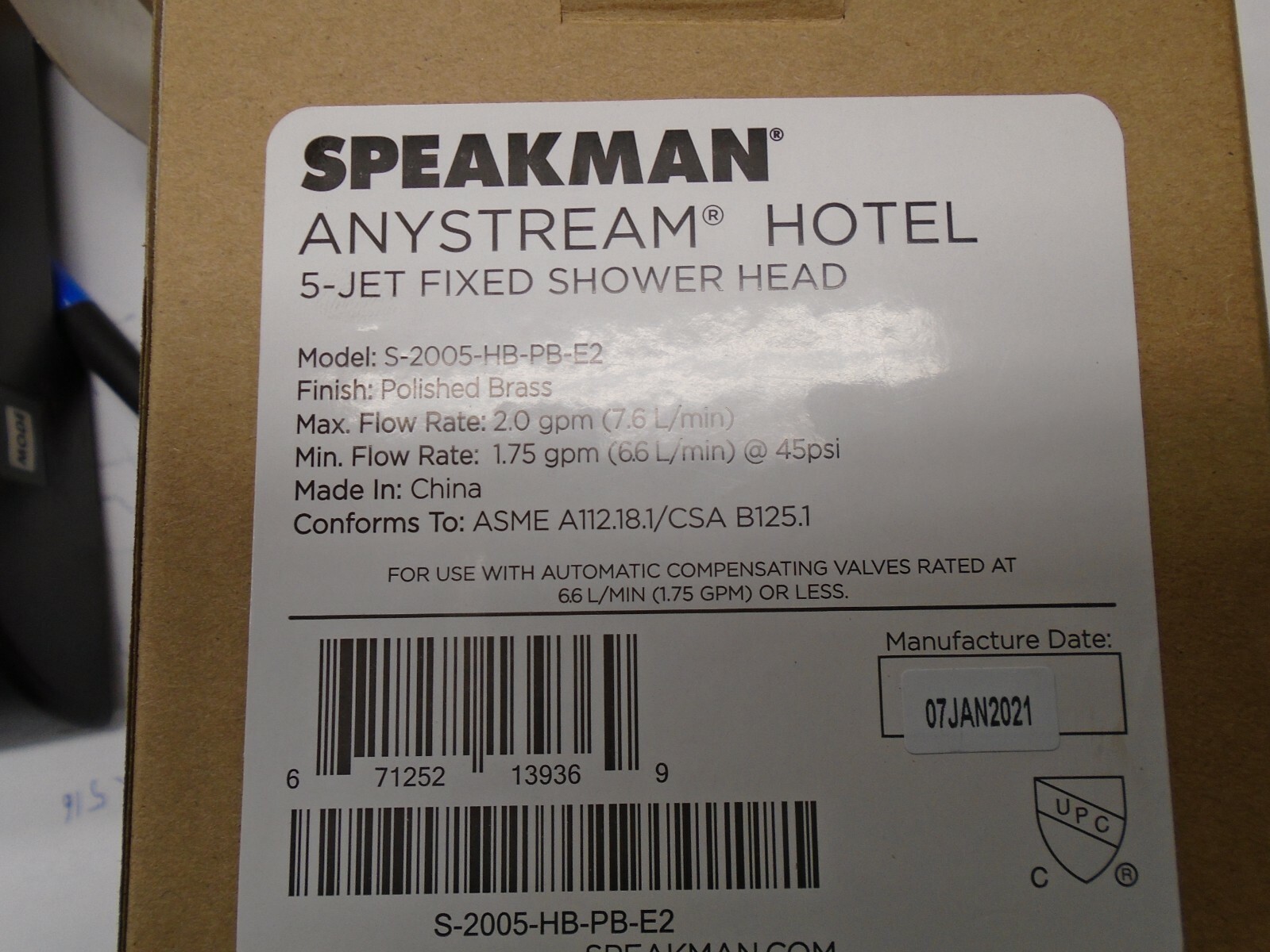 Speakman S-2005-HB-PB-E2 Anystream Shower Head, Polished Brass.HW108