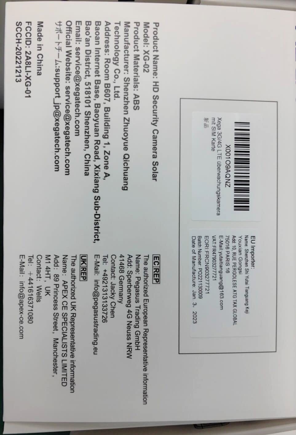 Xega Wireless 4G LTE Cellular Security Camera Solar with SIM Card & 2 Way Talk