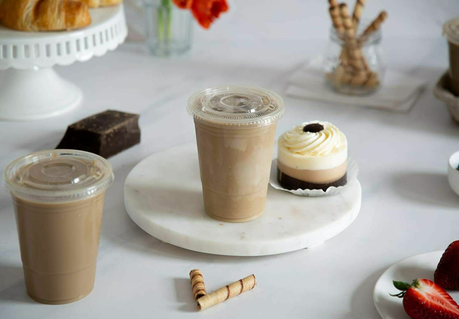 PET Clear Plastic Cups With Lids and Straws For Cold Drinks at Parties