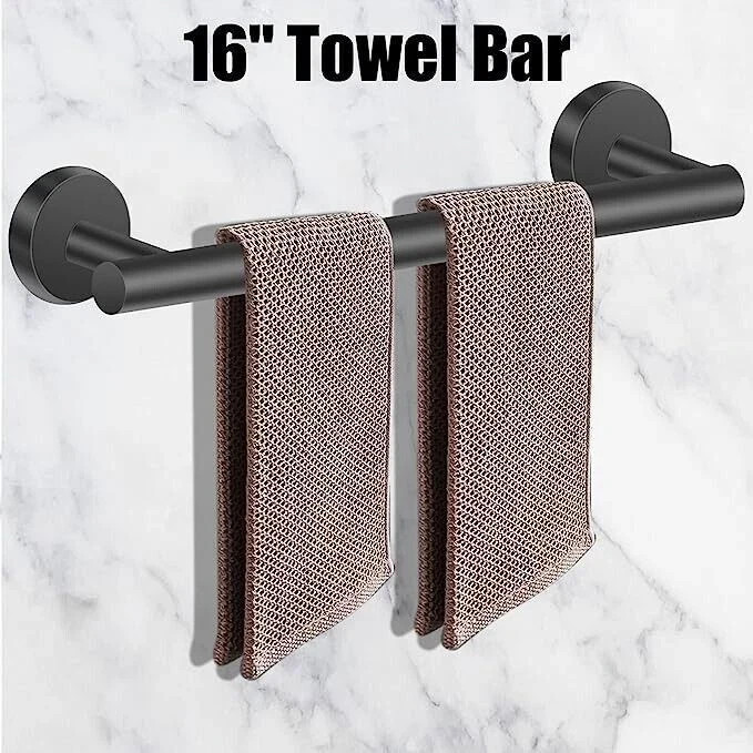 6 Pcs Black Bathroom Hardware Set Stainless Steel Towel Bar Towel Racks Hooks