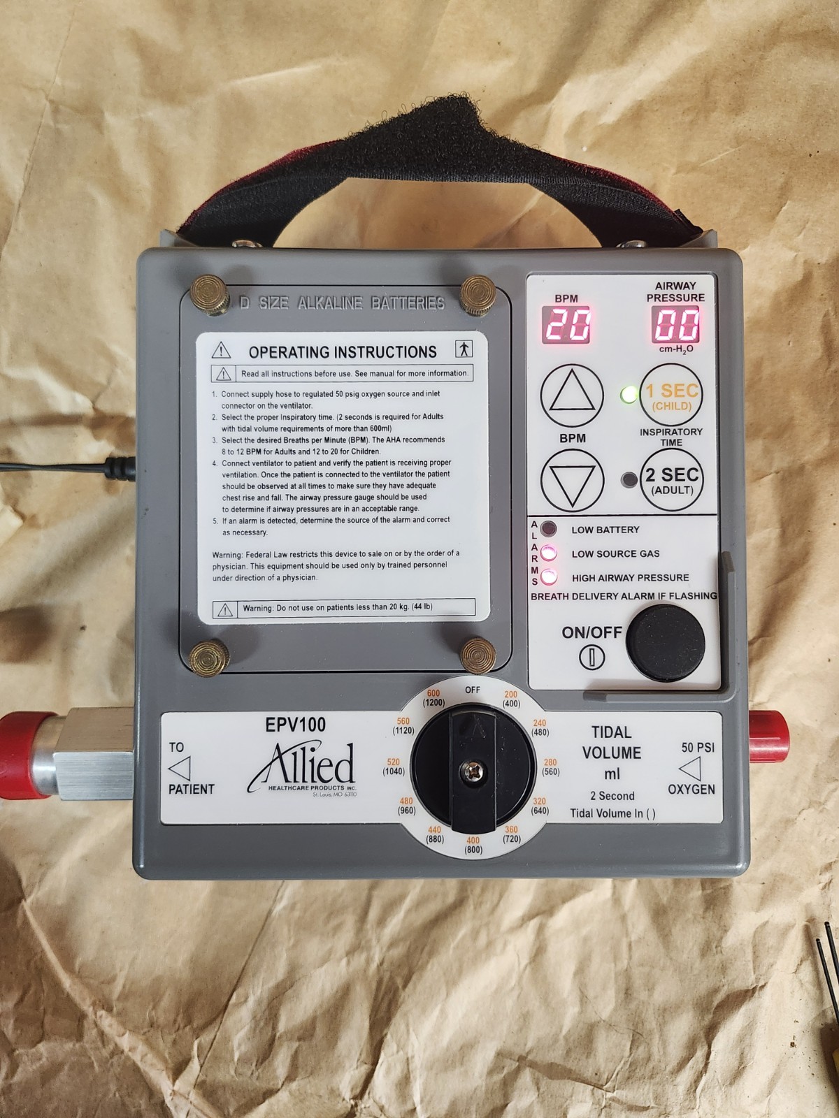 Allied Healthcare Ventilator EPV100 in open box with Power Supply Never Used