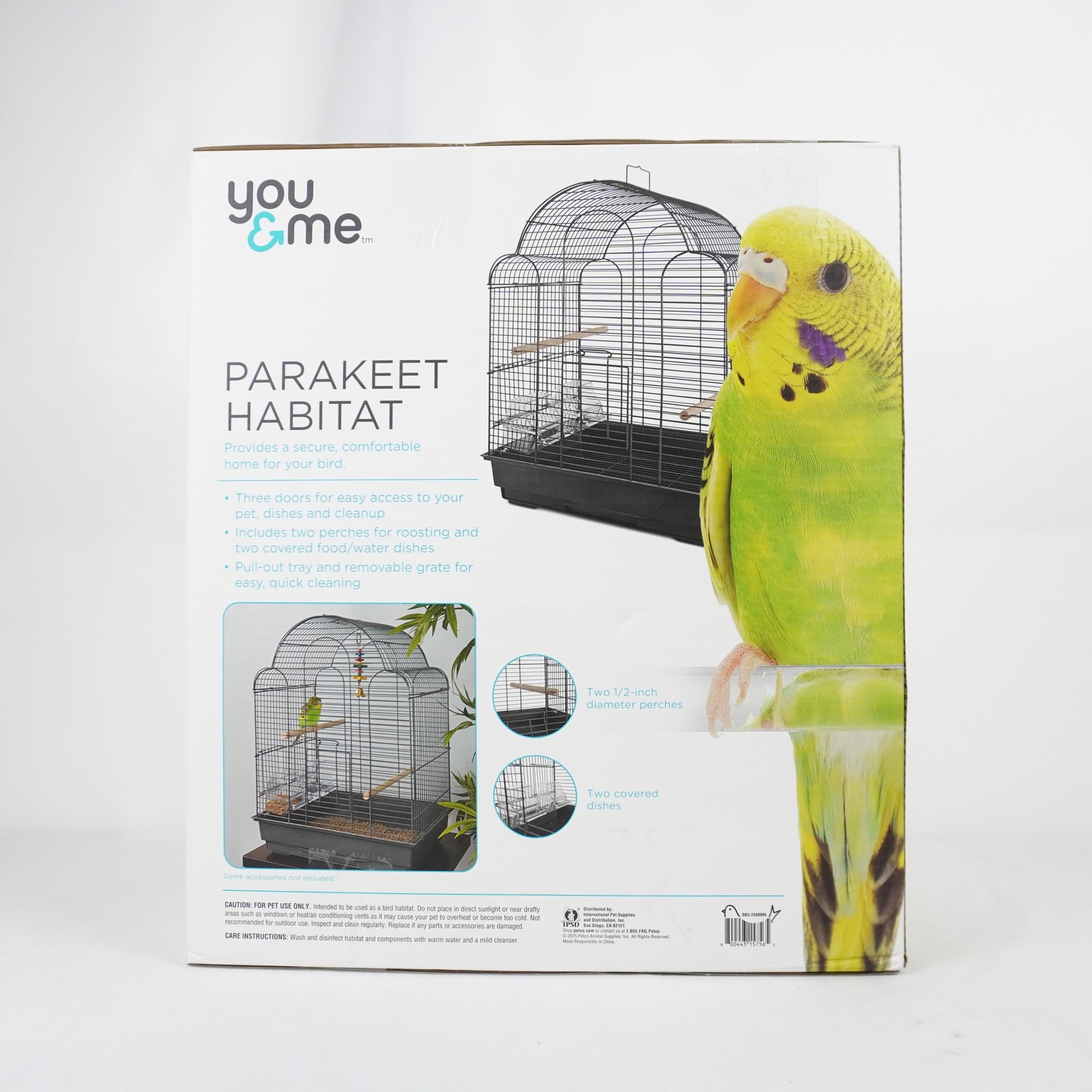 You & Me Parakeet Habitat Scallop Top Cage In Gray With Perches & Covered Dishes